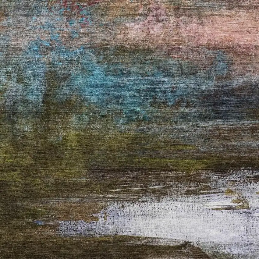 Brown Teal Blue And Blush Abstract Washable Indoor Outdoor Area Rug Photo 3