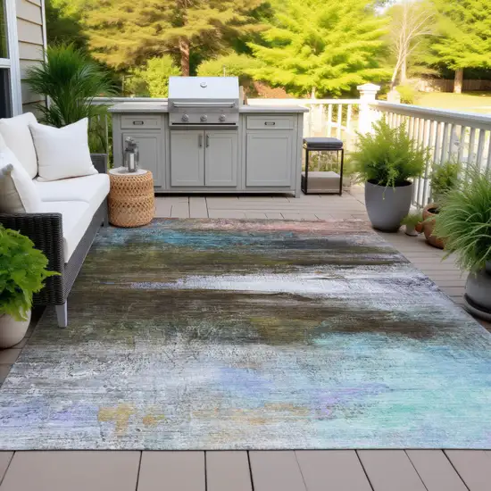 Brown Teal Blue And Blush Abstract Washable Indoor Outdoor Area Rug Photo 5