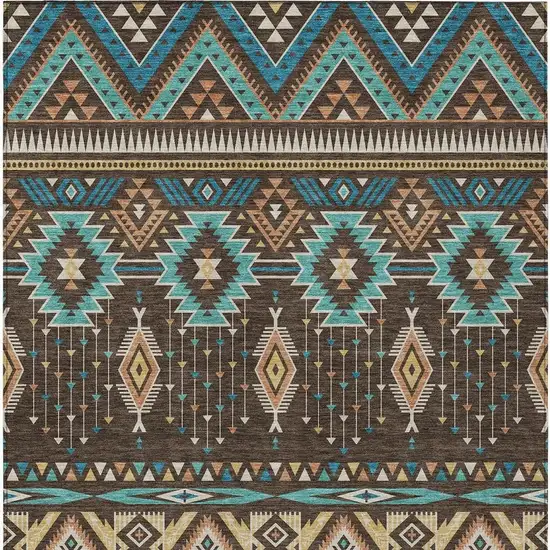 Brown Teal Blue And Coral Aztec Washable Indoor Outdoor Area Rug Photo 4