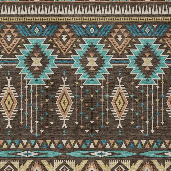 Brown Teal Blue And Coral Aztec Washable Indoor Outdoor Area Rug Photo 3