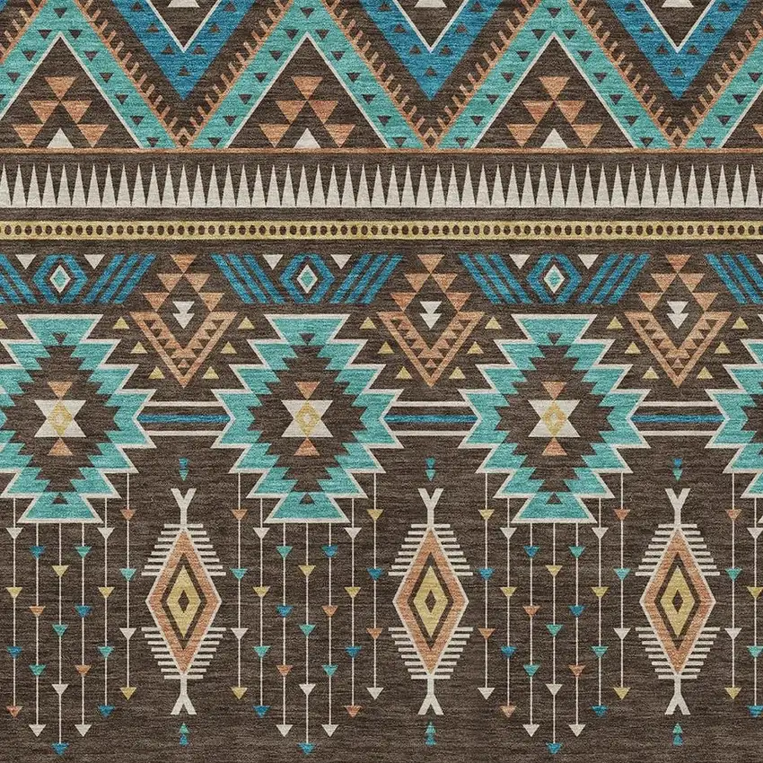 Brown Teal Blue And Coral Aztec Washable Indoor Outdoor Area Rug Photo 4