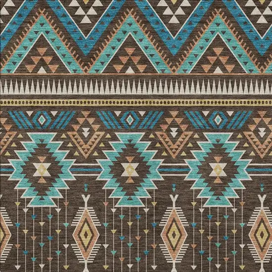 Brown Teal Blue And Coral Aztec Washable Indoor Outdoor Area Rug Photo 3