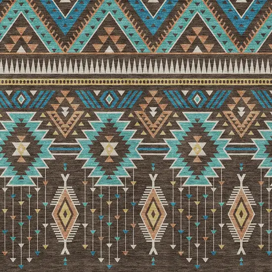Brown Teal Blue And Coral Aztec Washable Indoor Outdoor Area Rug Photo 7