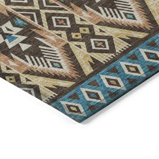 Brown Teal Blue And Coral Aztec Washable Indoor Outdoor Area Rug Photo 9