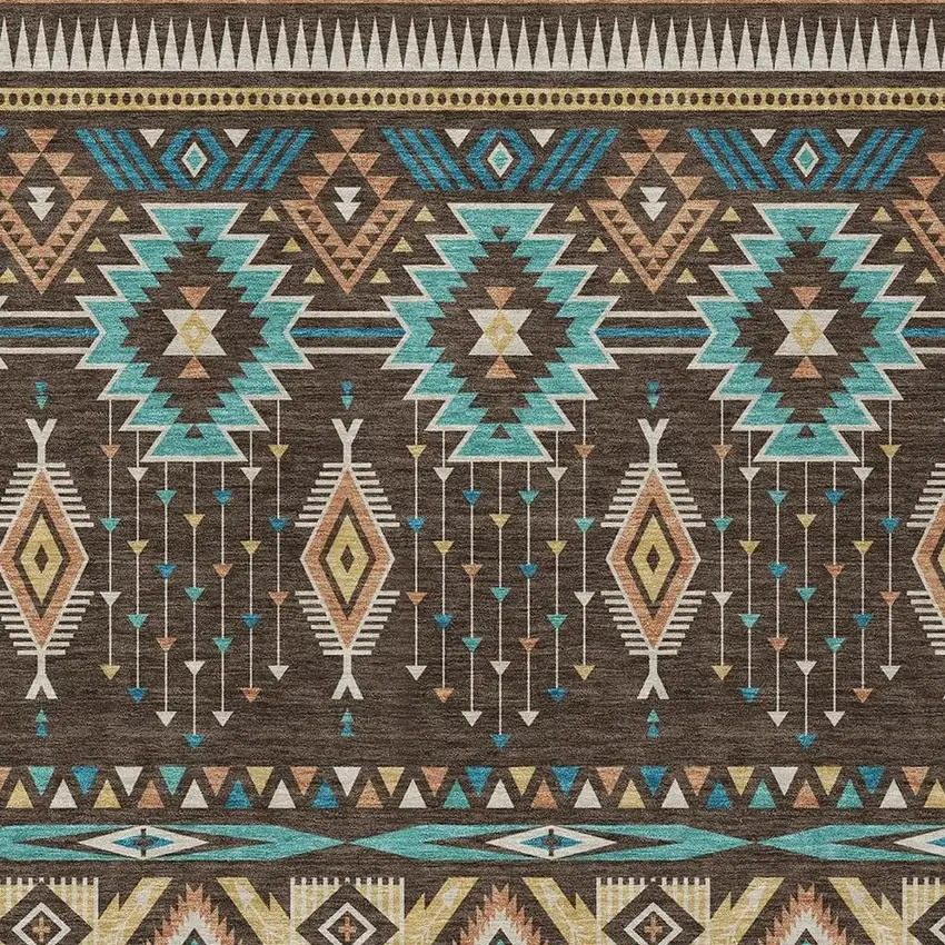 Brown Teal Blue And Coral Aztec Washable Indoor Outdoor Area Rug Photo 4