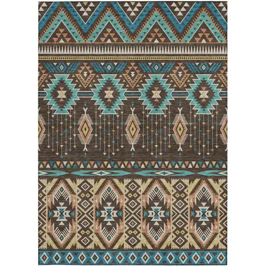 Brown Teal Blue And Coral Aztec Washable Indoor Outdoor Area Rug Photo 4