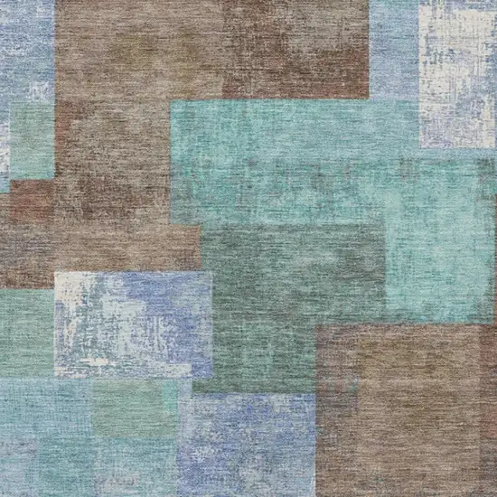 Brown Teal Blue And Ivory Geometric Washable Indoor Outdoor Area Rug Photo 4