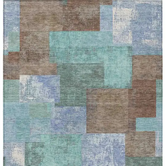 Brown Teal Blue And Ivory Geometric Washable Indoor Outdoor Area Rug Photo 4