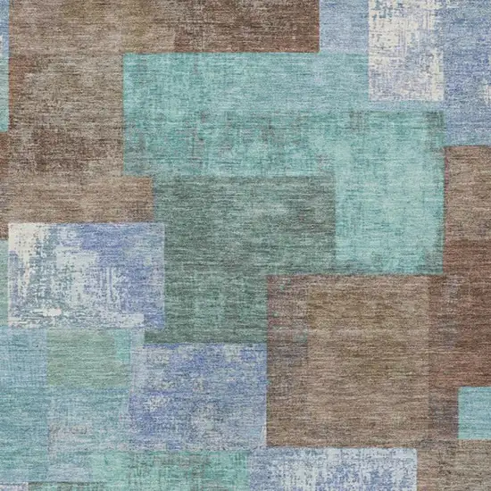 Brown Teal Blue And Ivory Geometric Washable Indoor Outdoor Area Rug Photo 4