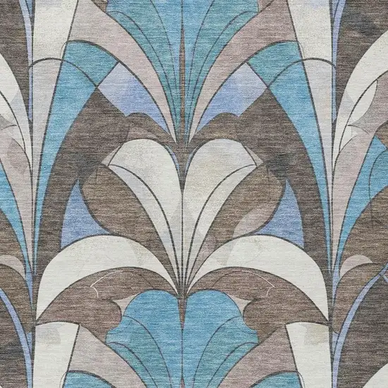 Brown Teal Blue And Ivory Geometric Washable Indoor Outdoor Area Rug Photo 7