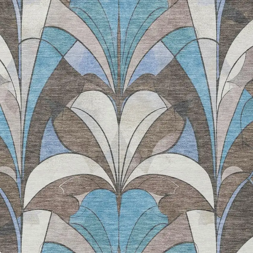 Brown Teal Blue And Ivory Geometric Washable Indoor Outdoor Area Rug Photo 7