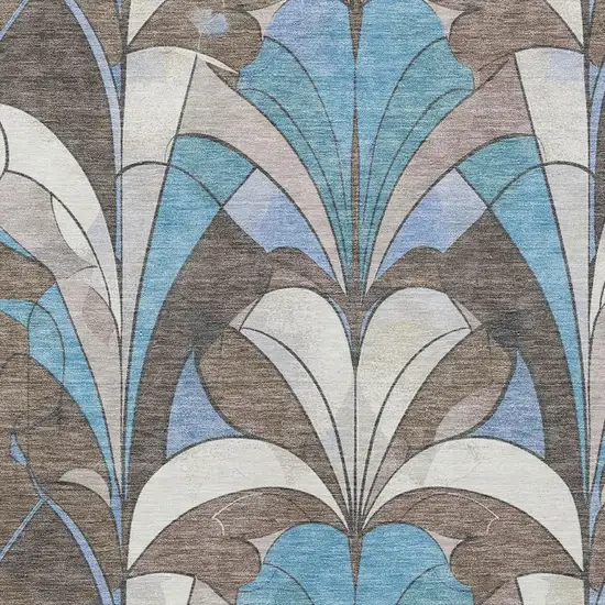 Brown Teal Blue And Ivory Geometric Washable Indoor Outdoor Area Rug Photo 6