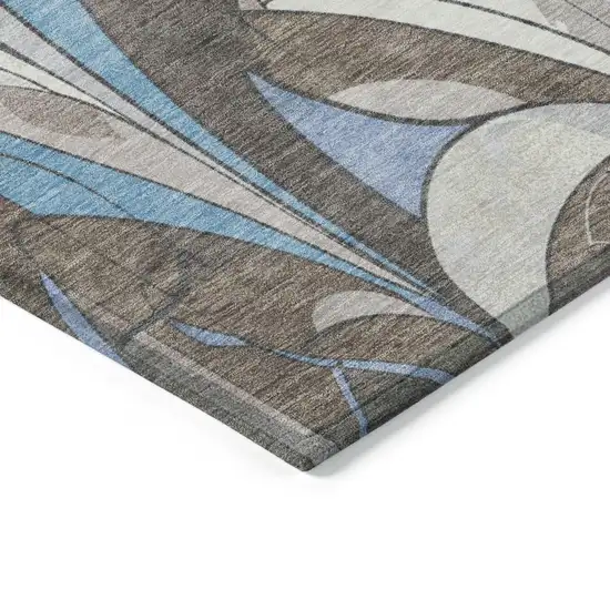 Brown Teal Blue And Ivory Geometric Washable Indoor Outdoor Area Rug Photo 4