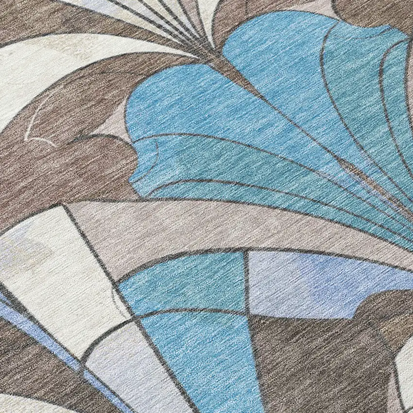 Brown Teal Blue And Ivory Geometric Washable Indoor Outdoor Area Rug Photo 8