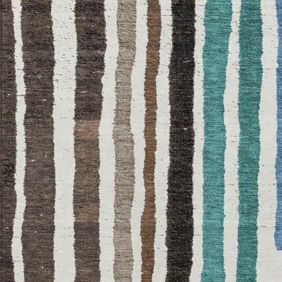 Brown Teal Blue And Ivory Striped Washable Indoor Outdoor Area Rug Photo 3
