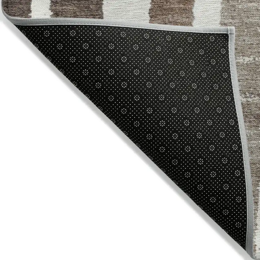 Brown Teal Blue And Ivory Striped Washable Indoor Outdoor Area Rug Photo 4