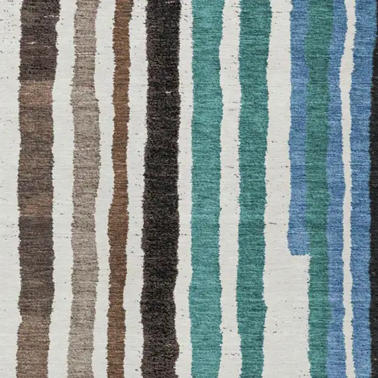Brown Teal Blue And Ivory Striped Washable Indoor Outdoor Area Rug Photo 3