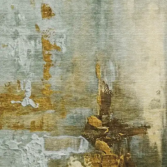 Brown Teal Blue And Taupe Abstract Washable Indoor Outdoor Area Rug Photo 5