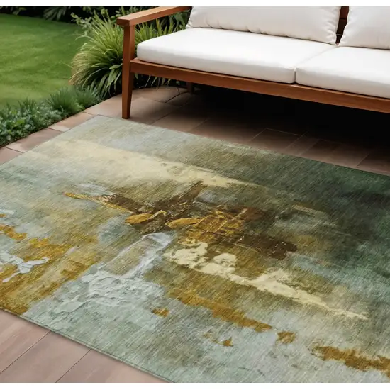 Brown Teal Blue And Taupe Abstract Washable Indoor Outdoor Area Rug Photo 2