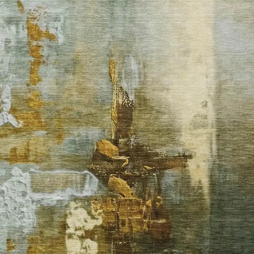 Brown Teal Blue And Taupe Abstract Washable Indoor Outdoor Area Rug Photo 4