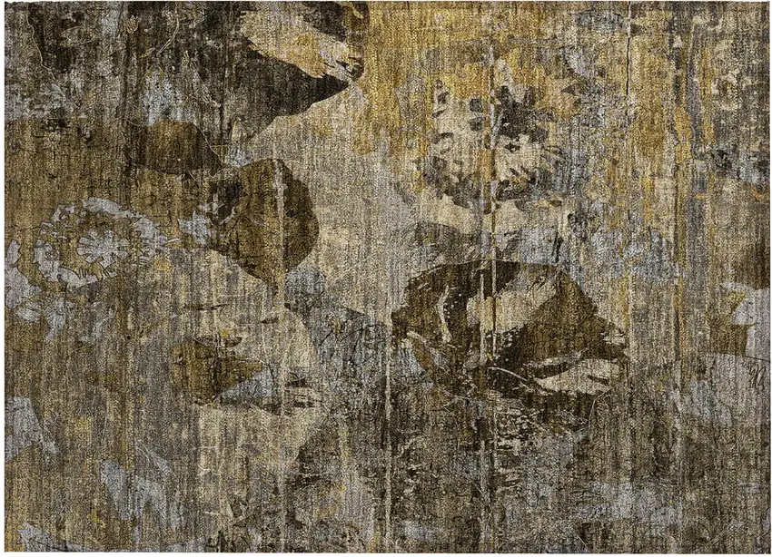 Brown Terracotta and Gray Floral Washable Non Skid Indoor Outdoor Area Rug Photo 2