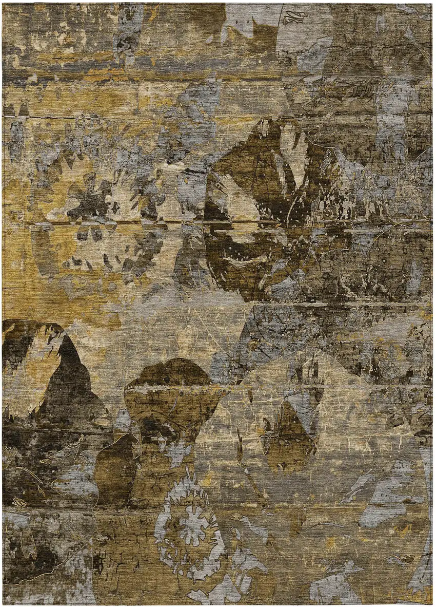 Brown Terracotta and Gray Floral Washable Non Skid Indoor Outdoor Area Rug Photo 2