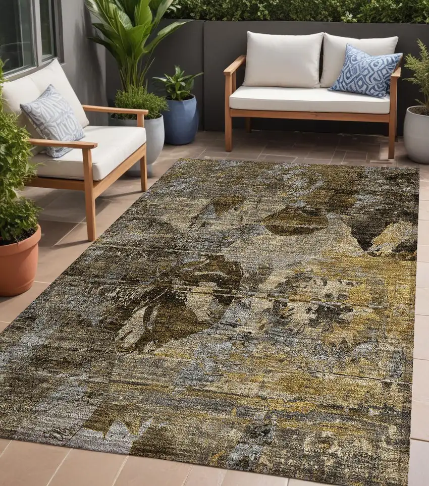 Brown Terracotta and Gray Floral Washable Non Skid Indoor Outdoor Area Rug Photo 1