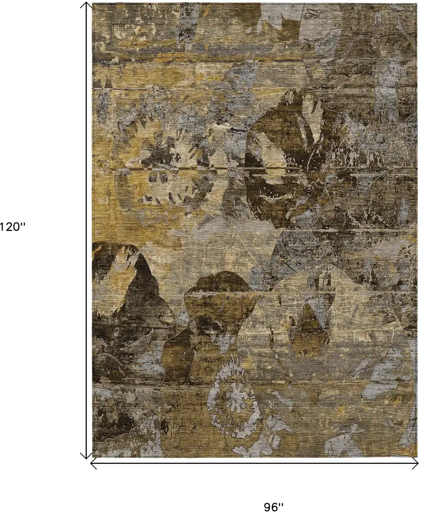 Brown Terracotta and Gray Floral Washable Non Skid Indoor Outdoor Area Rug Photo 3