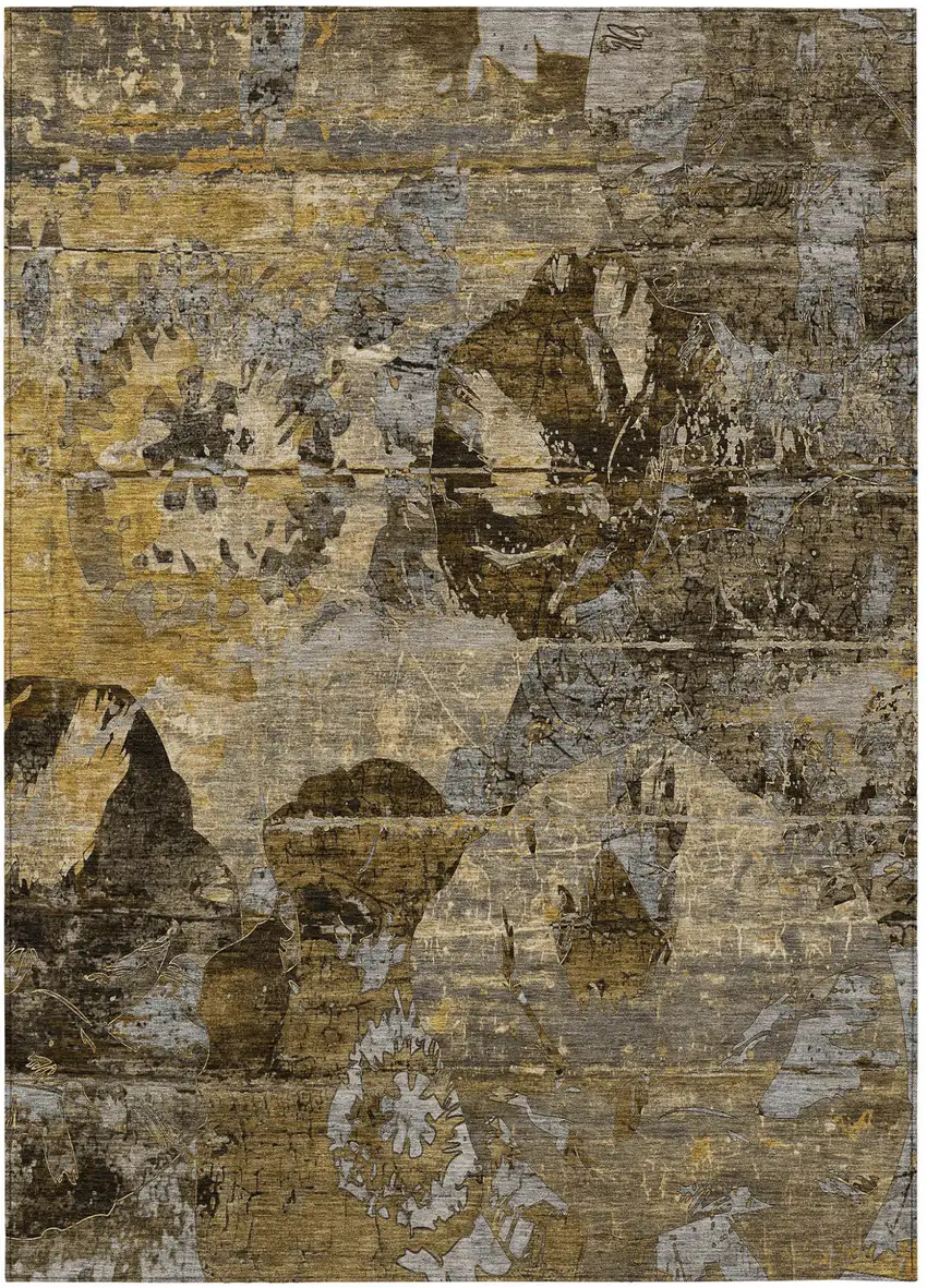 Brown Terracotta and Gray Floral Washable Non Skid Indoor Outdoor Area Rug Photo 2