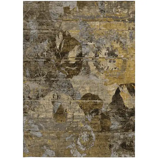 Brown Terracotta and Gray Floral Washable Non Skid Indoor Outdoor Area Rug Photo 4