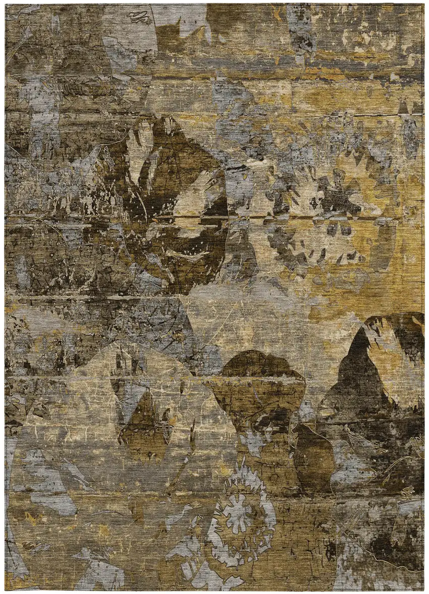 Brown Terracotta and Gray Floral Washable Non Skid Indoor Outdoor Area Rug Photo 4