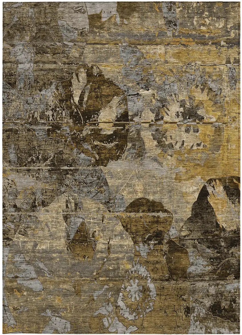 Brown Terracotta and Gray Floral Washable Non Skid Indoor Outdoor Area Rug Photo 4