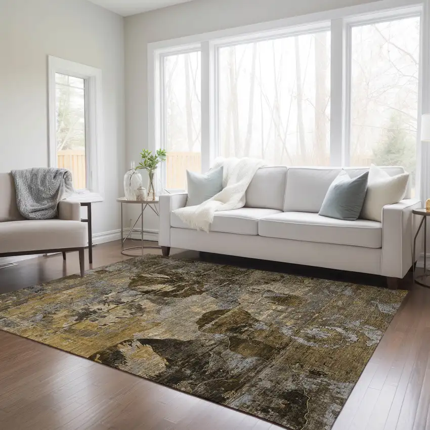 Brown Terracotta and Gray Abstract Washable Indoor Outdoor Area Rug Photo 8