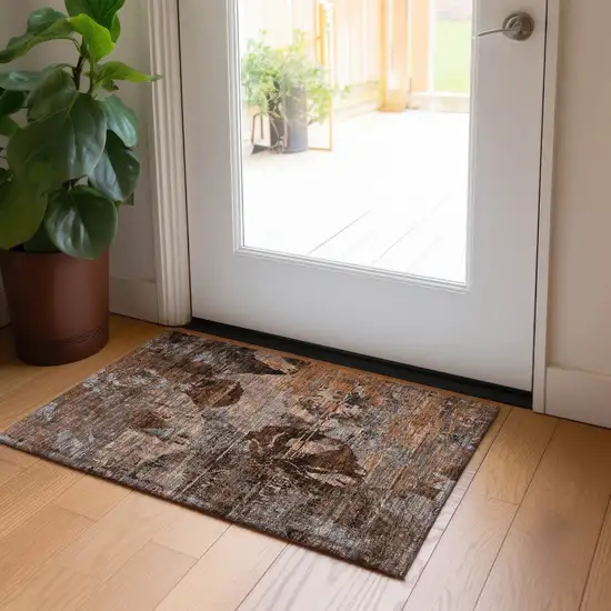 Brown Terracotta and Gray Floral Washable Non Skid Indoor Outdoor Area Rug Photo 9