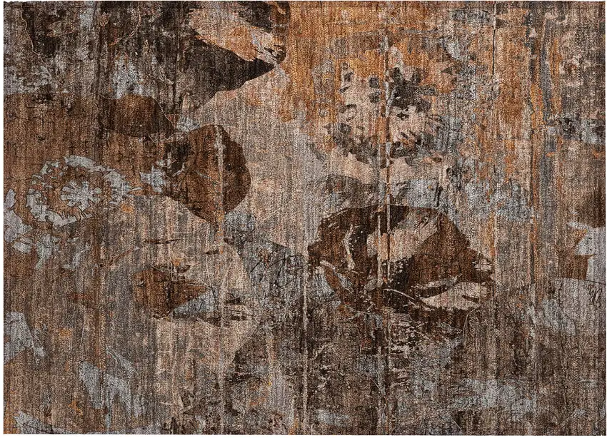 Brown Terracotta and Gray Floral Washable Non Skid Indoor Outdoor Area Rug Photo 2