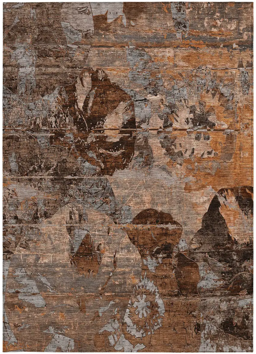 Brown Terracotta and Gray Floral Washable Non Skid Indoor Outdoor Area Rug Photo 4