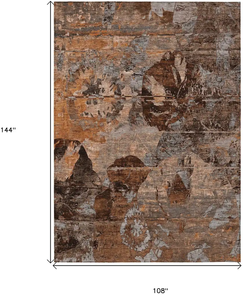 Brown Terracotta and Gray Floral Washable Non Skid Indoor Outdoor Area Rug Photo 3