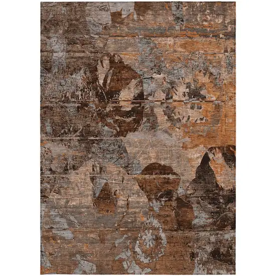 Brown And Gray Floral Washable Indoor Outdoor Area Rug Photo 4