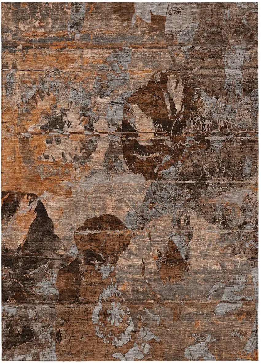Brown Terracotta and Gray Abstract Washable Indoor Outdoor Area Rug Photo 2