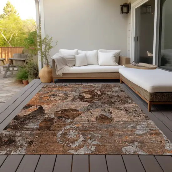 Brown Terracotta and Gray Abstract Washable Indoor Outdoor Area Rug Photo 9
