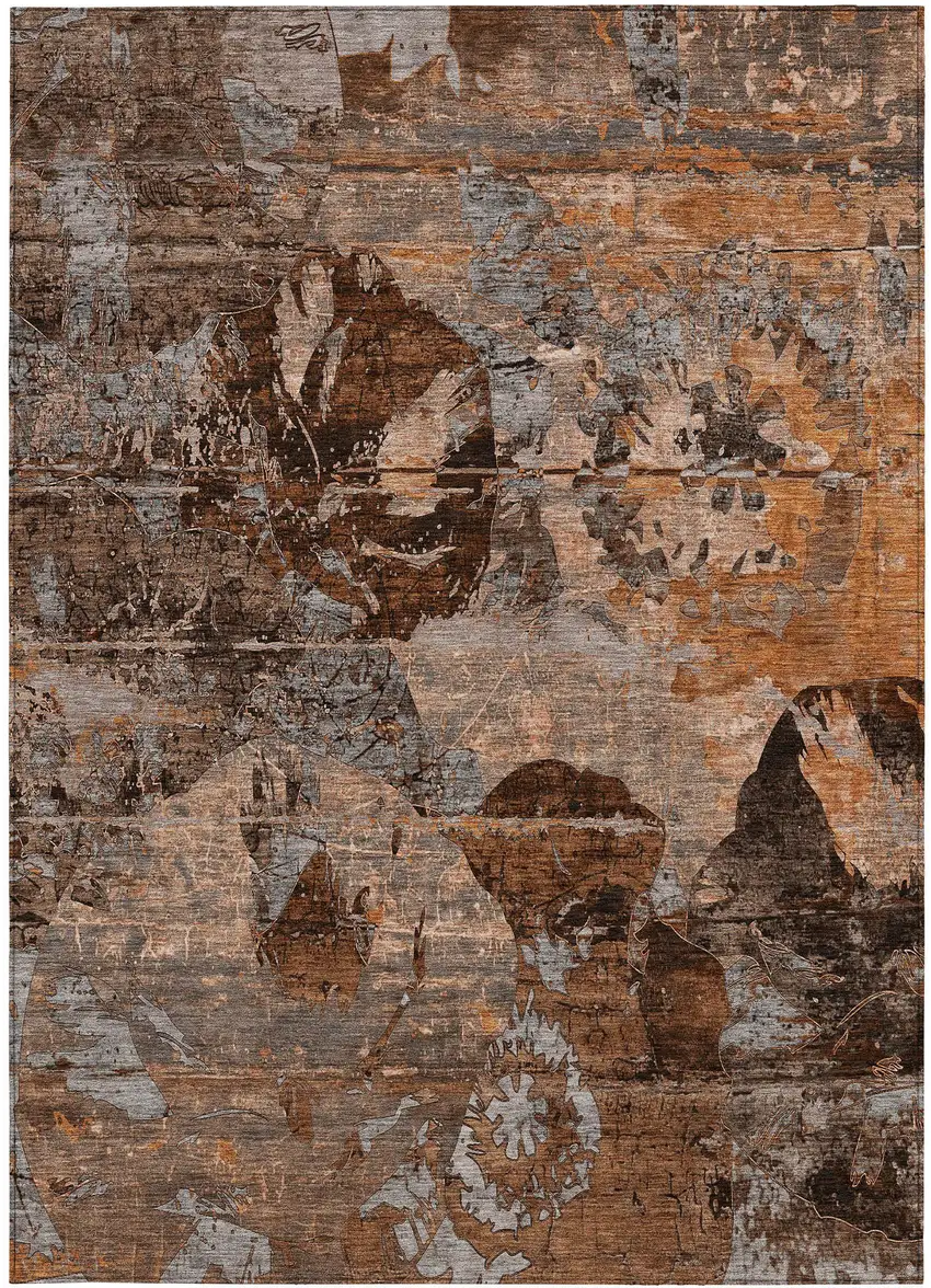 Brown Terracotta and Gray Floral Washable Non Skid Indoor Outdoor Area Rug Photo 3