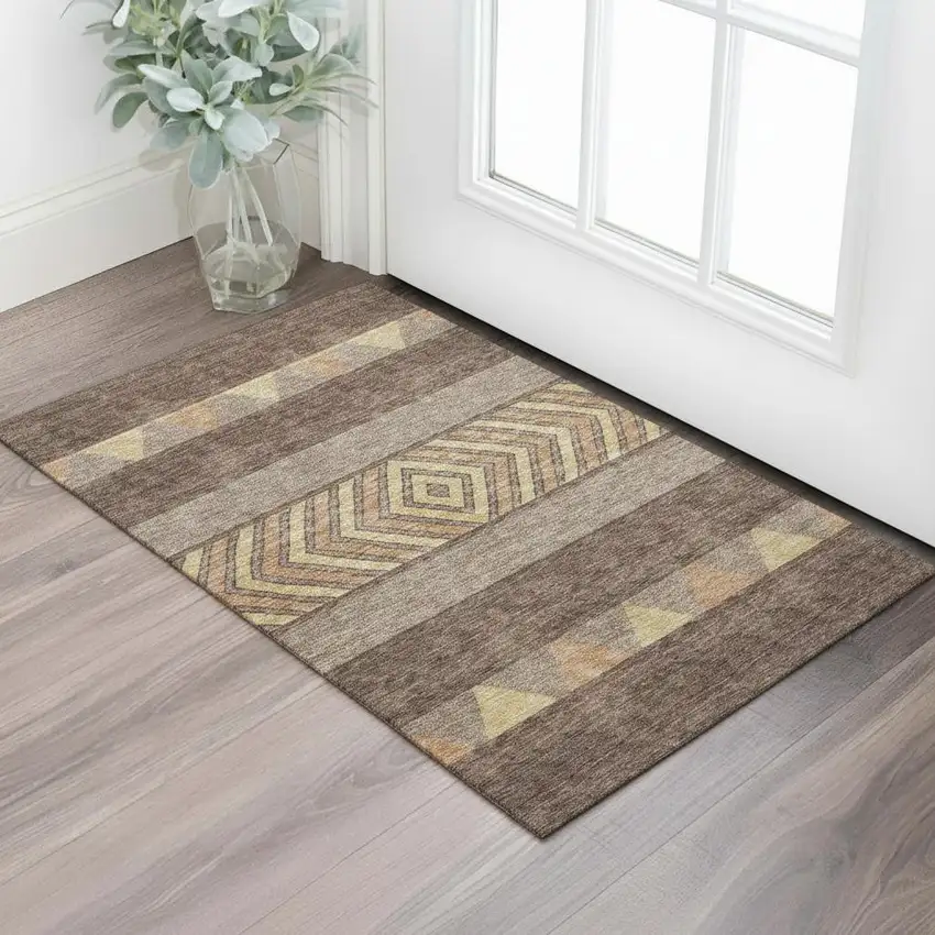 Brown Wheat And Copper Southwestern Washable Area Rug With UV Protection Photo 2