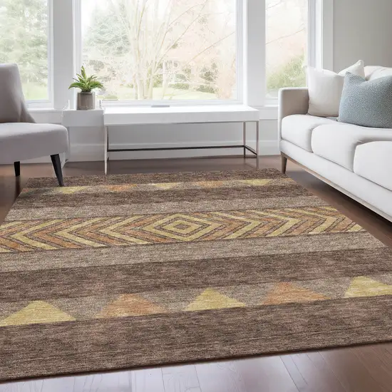 Brown Wheat And Copper Southwestern Washable Area Rug With UV Protection Photo 6