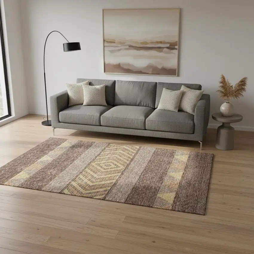 Brown Wheat And Copper Southwestern Washable Area Rug With UV Protection Photo 2