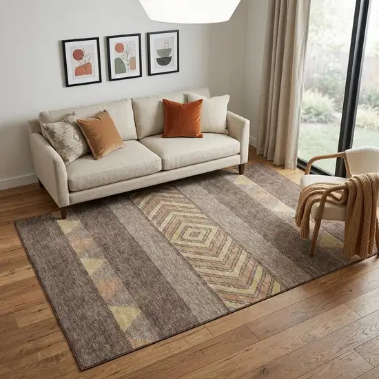 Brown Wheat And Copper Southwestern Washable Area Rug With UV Protection Photo 1