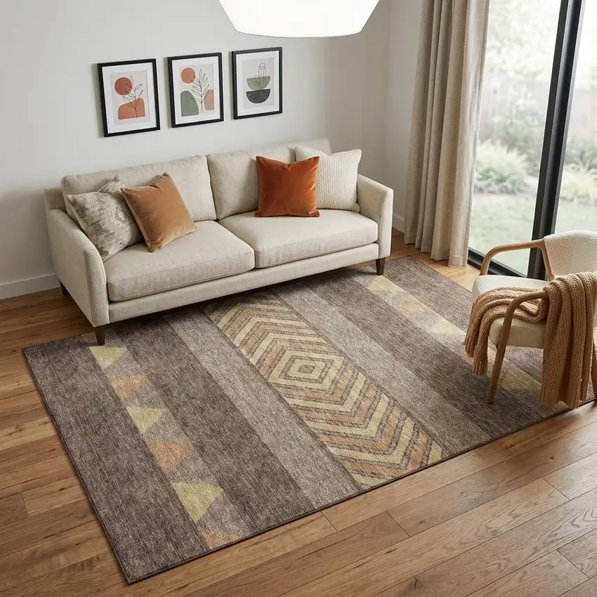 Brown Wheat And Copper Southwestern Washable Area Rug With UV Protection Photo 1