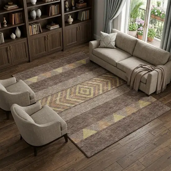 Brown Wheat And Copper Southwestern Washable Area Rug With UV Protection Photo 1