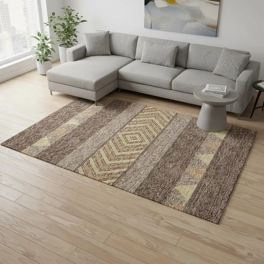 Brown Wheat And Copper Southwestern Washable Area Rug With UV Protection Photo 2