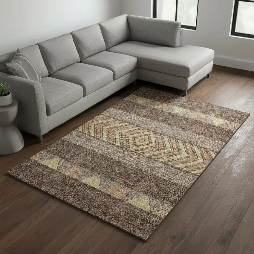 Brown Wheat And Copper Southwestern Washable Area Rug With UV Protection Photo 2