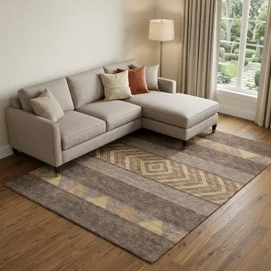Brown Wheat And Copper Southwestern Washable Area Rug With UV Protection Photo 1